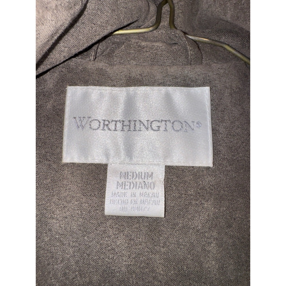 Worthington Brown Faux Suede Coat Women's Size Medium Fur Hood Parka - Picture 8 of 13